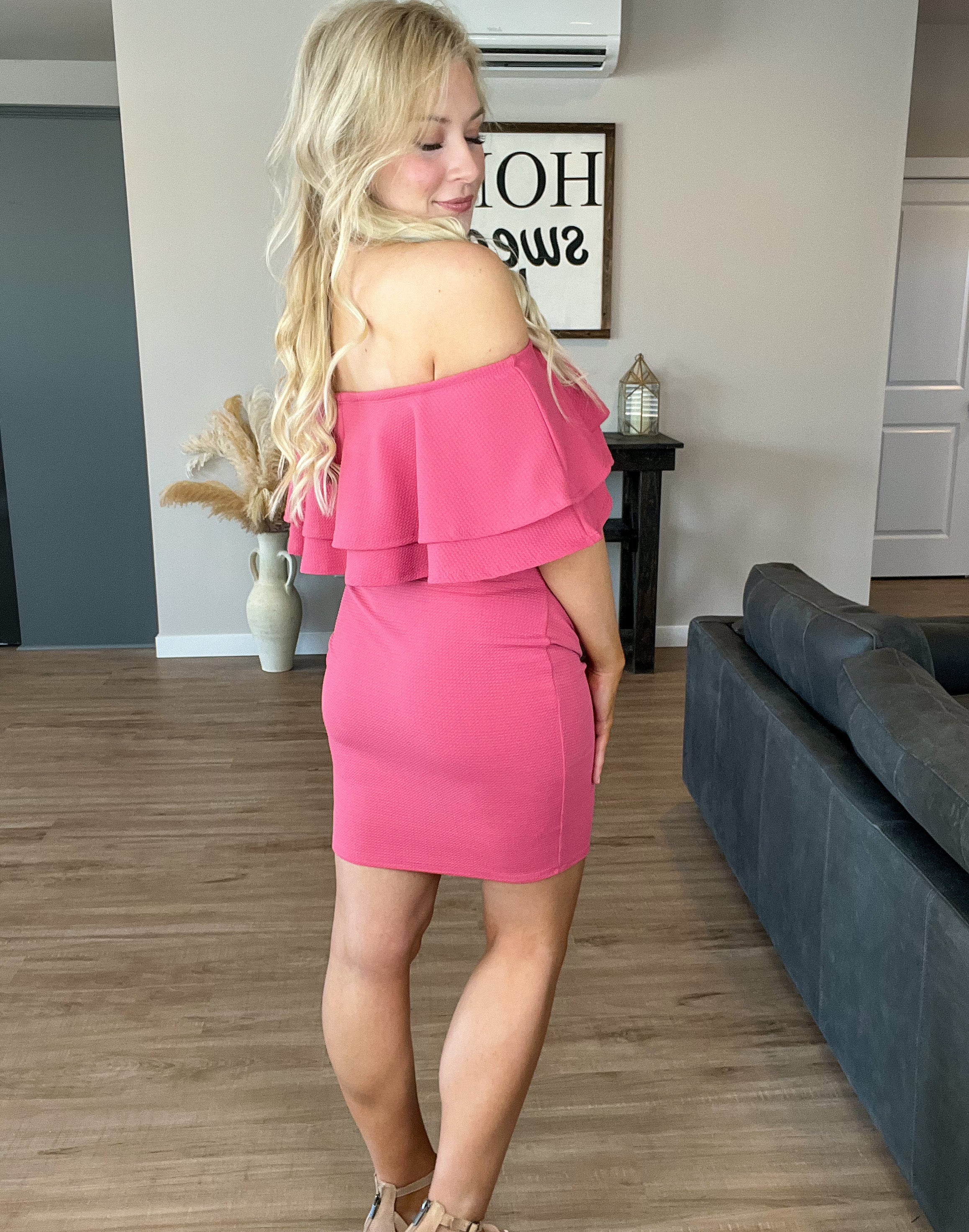 Double Ruffle Top Off the Shoulder Dress Pink Rebel and Blush Double Ruffle Top Off the Shoulder Dress Pink Rebel and Blush