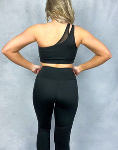 Black One Shoulder Active Sports Bra