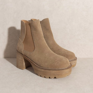 Khaki Platform Chelsea Booties