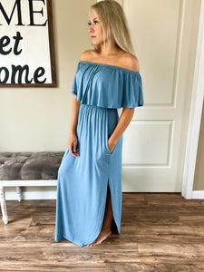 Windy Blue Ruffled Maxi