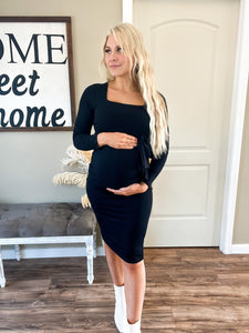 Black Square Neck Midi Dress