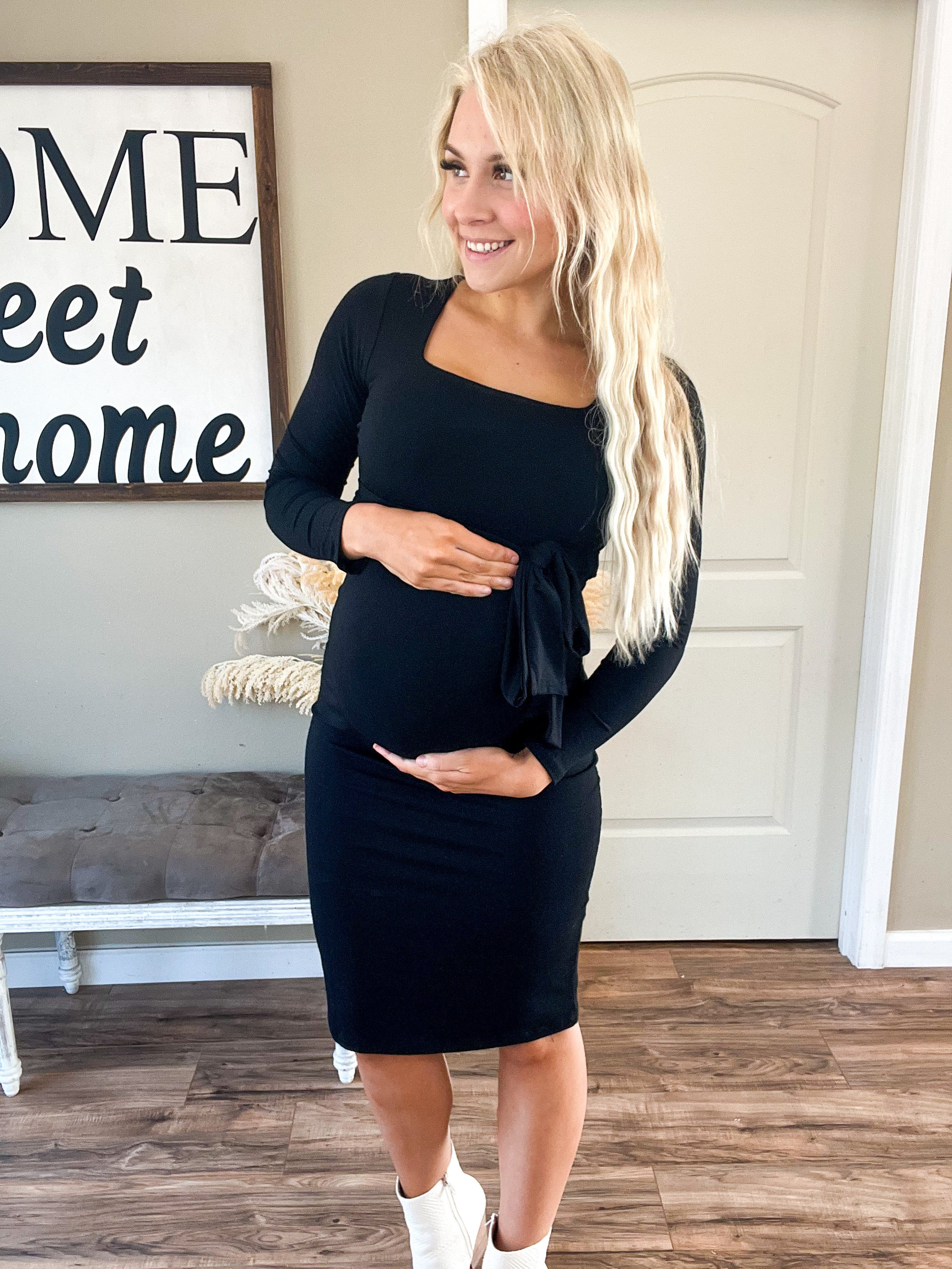 Black Square Neck Midi Dress