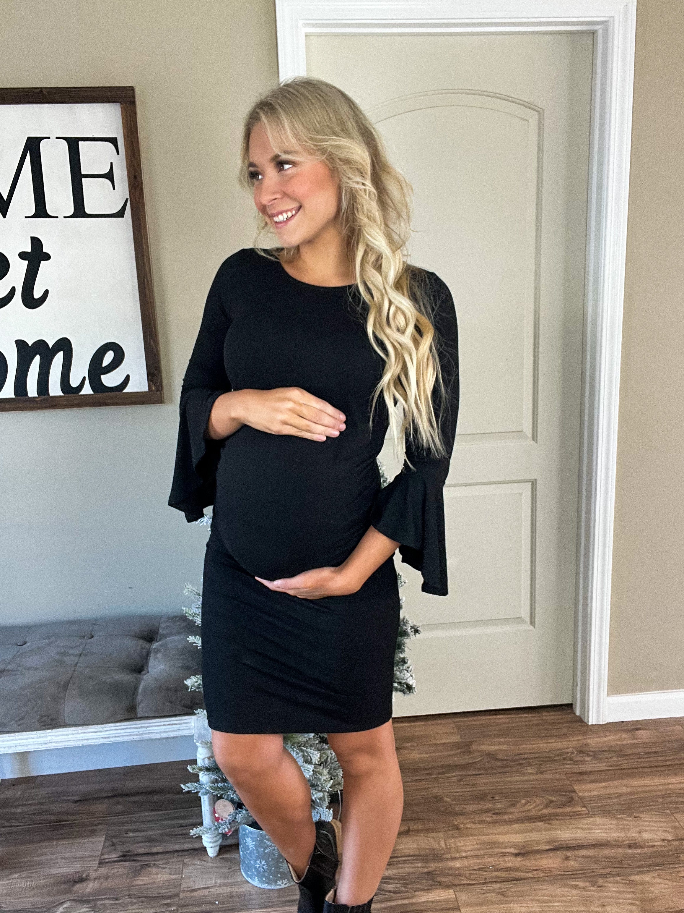Bells Sleeve Party Dress in Black Rebel and Blush Bells Sleeve Party Dress in Black Rebel and Blush