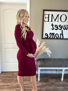 Burgundy Square Neck Midi Dress