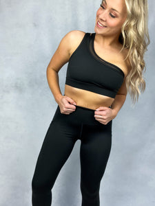 Black One Shoulder Active Sports Bra